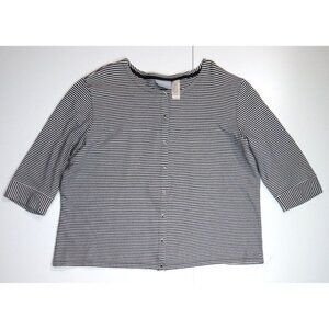 WOMEN'S BLACK & WHITE STRIPED 3/4 SLEEVE STRETCH KNIT CARDIGAN SWEATER - SIZE 2X